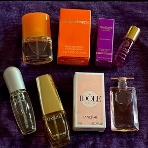 LOT 5 Clinique Happy Lancome IDOLE Versace Dylan purple Estée Lauder Pleasures